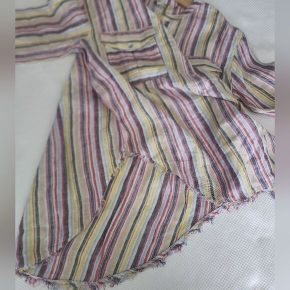 Elan linen coastal top blouse stripe new raw hem - Picture 7 of 9
